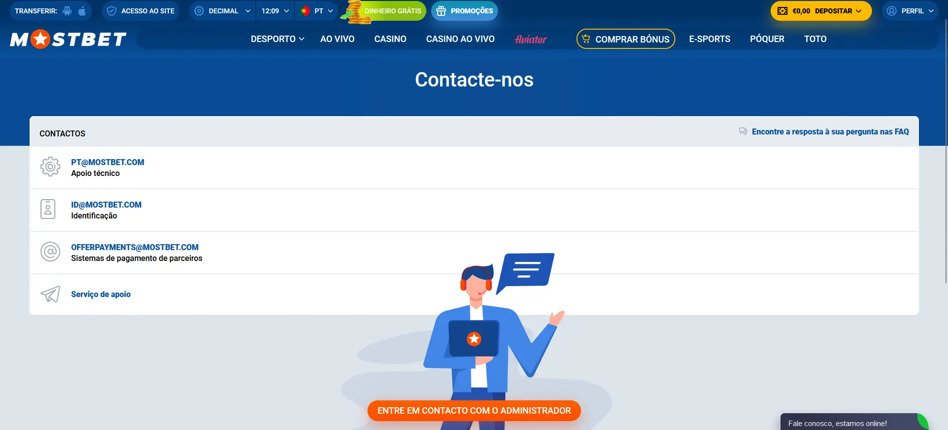 Servico de apoio ao cliente da Mostbet